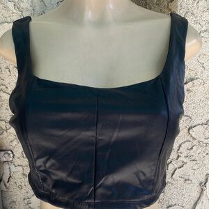 Haute Monde Black Faux Leather Crop Top